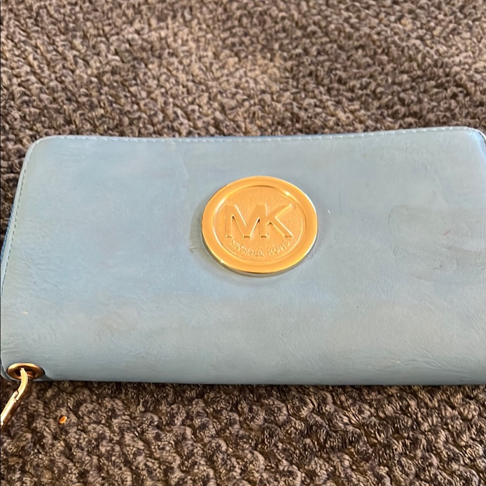 Michael Kors Blue Wallet with Gold Logo